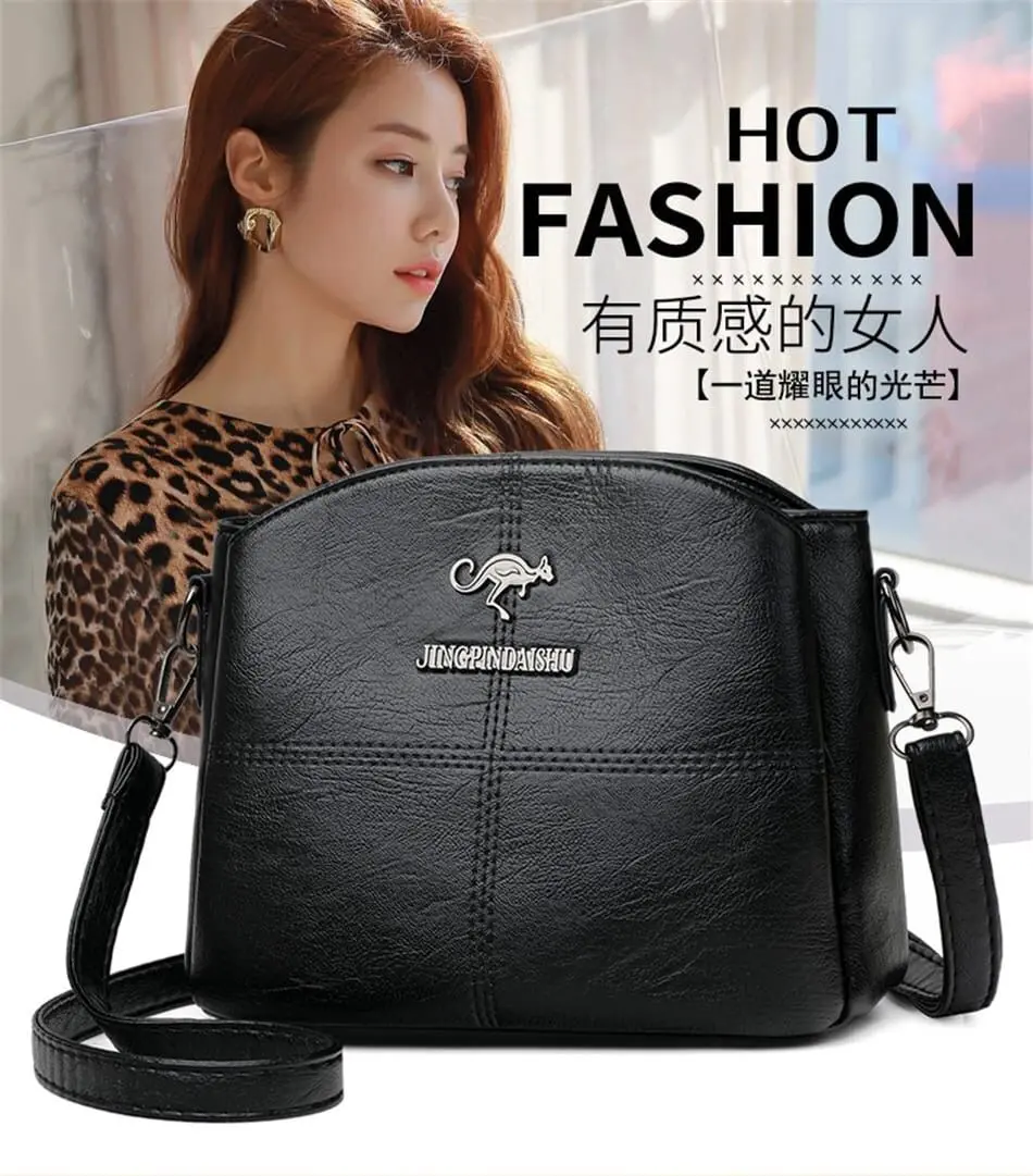 New Fashion Women's 3-layer PU Leather Handbags Small Shoulder Messenger Bags Designer Simple Tote  Ladies Bag - Product Image 4