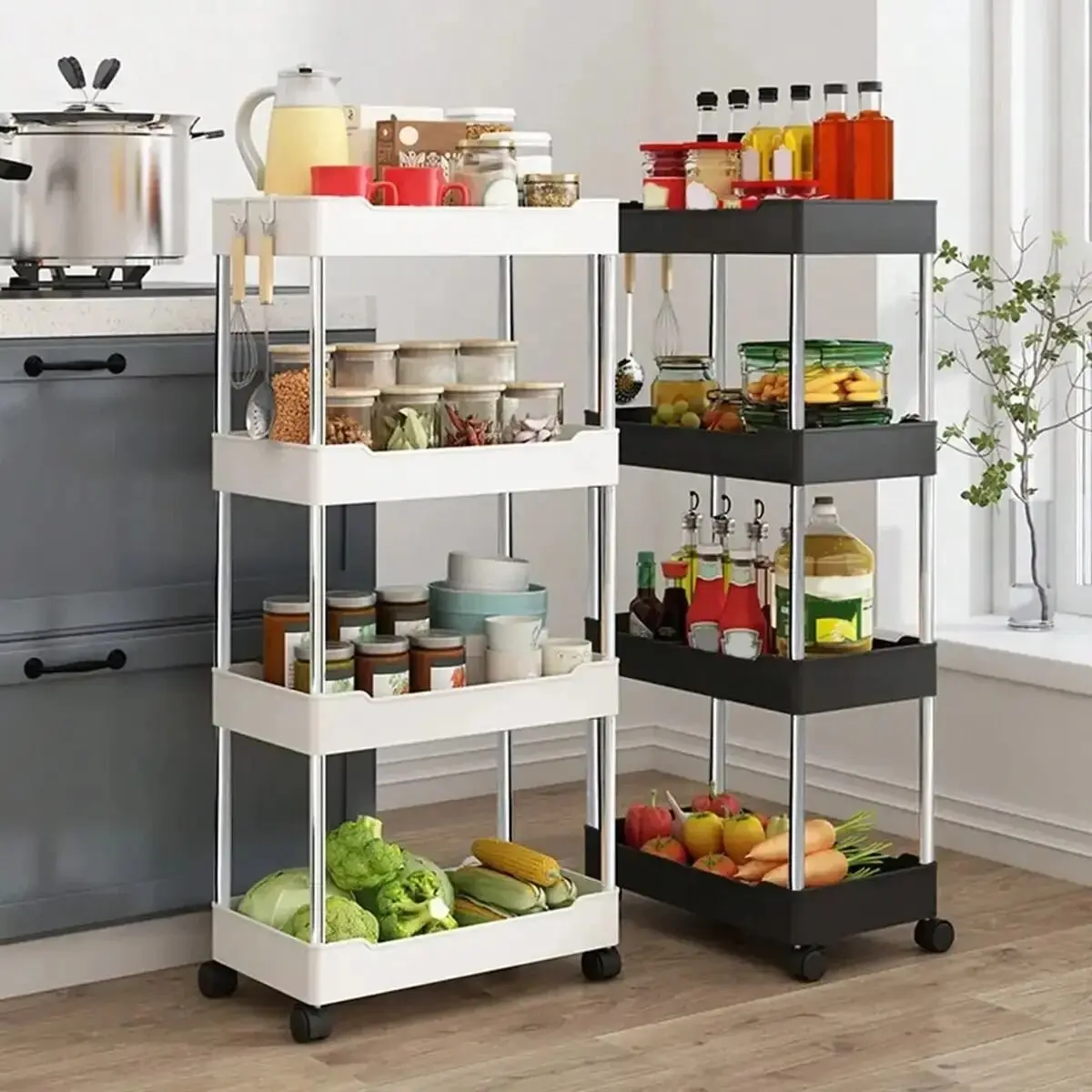 4 layer kitchen rack, 4 layer moveable trolly rack, kitchen vegetable rack 360 degree rotted premium quality 4 tiers trolly rack organizer