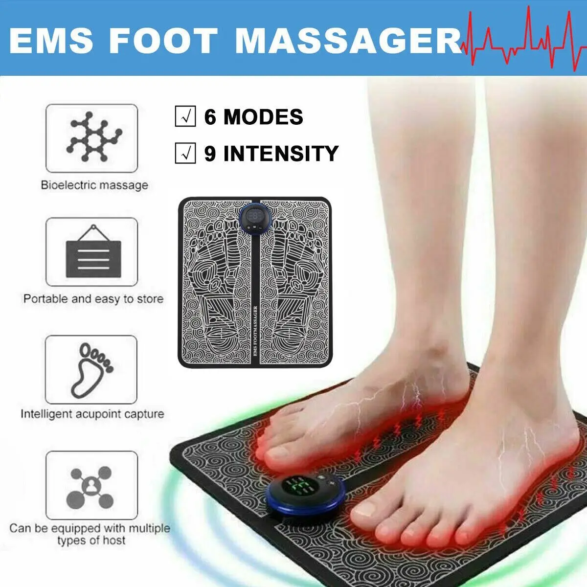 EMS Foot Massager Electronic Muscle Stimulator Massage Mat USB Rechargeable - Product Image 1