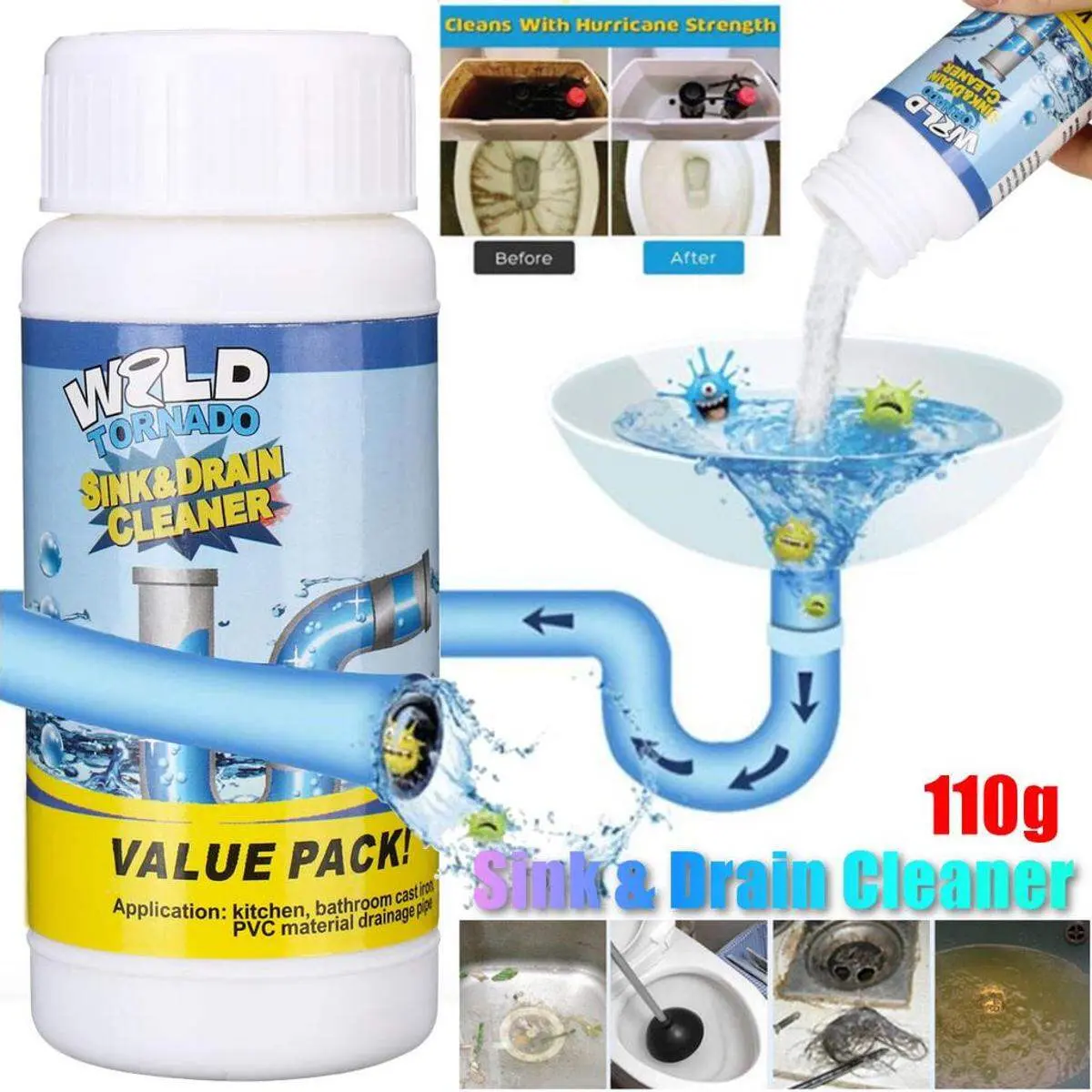 Powerful Sink and Drain Cleaner, Portable Powder Cleaning Tool