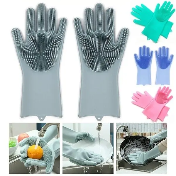 High Quality Silicone Dish Washing Kitchen Hand Gloves Kitchen Cleaner - 2 Pcs - Product Image 2