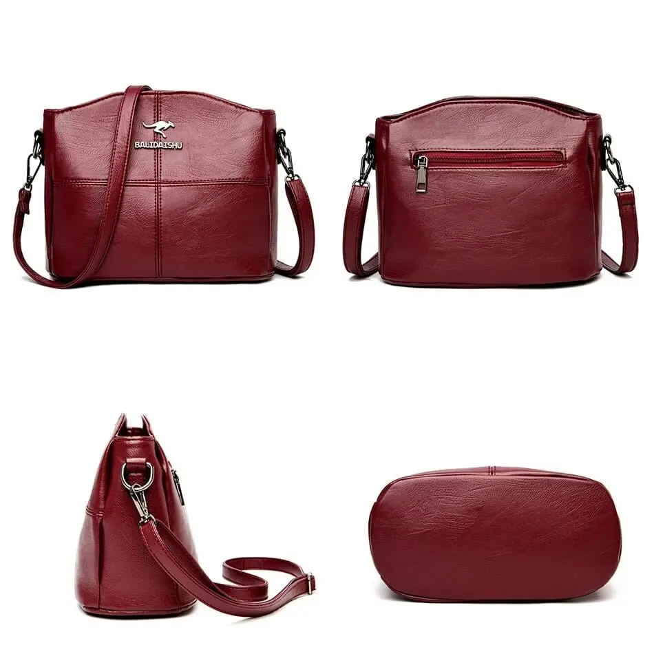 New Fashion Women's 3-layer PU Leather Handbags Small Shoulder Messenger Bags Designer Simple Tote  Ladies Bag - Product Image 2