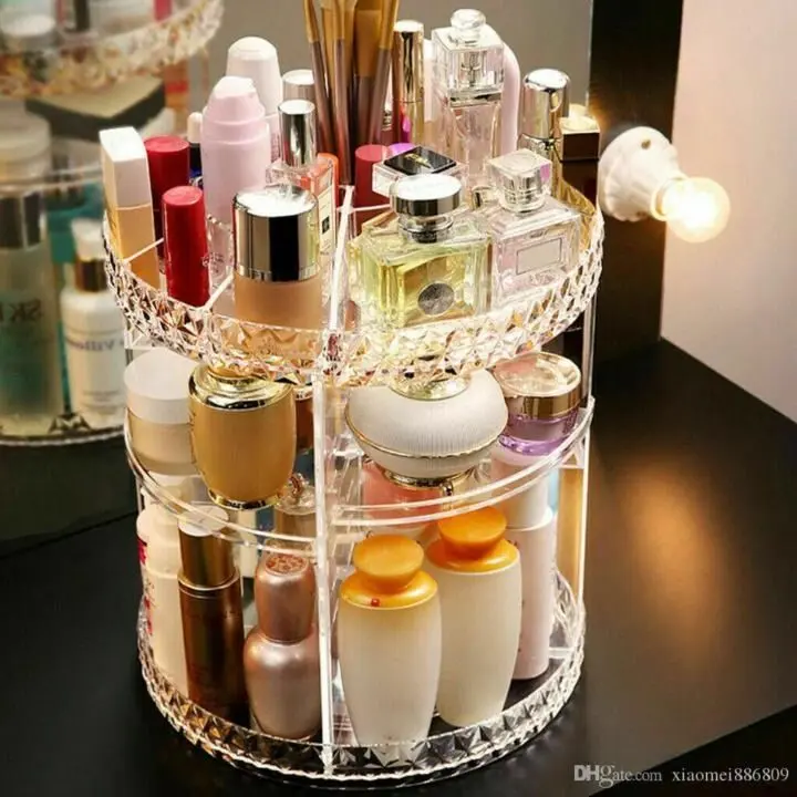 Cosmetics Organizer 360 Degree Diamond Rotatable Cosmetics Storage Box