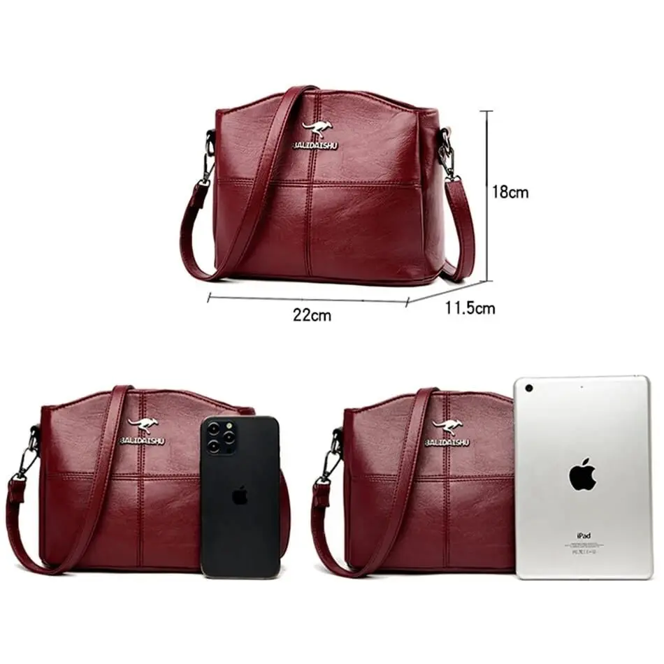 New Fashion Women's 3-layer PU Leather Handbags Small Shoulder Messenger Bags Designer Simple Tote  Ladies Bag - Product Image 3