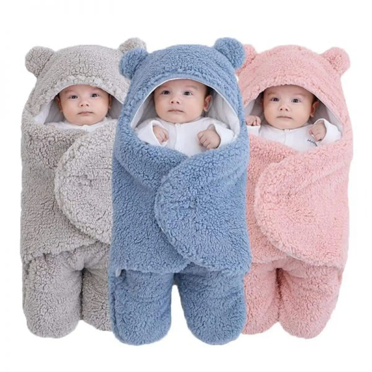 Newborn Outdoor Windproof Plush Solid Colour Soft Baby Hold Blankets Infant Cocoon Wraps Cotton