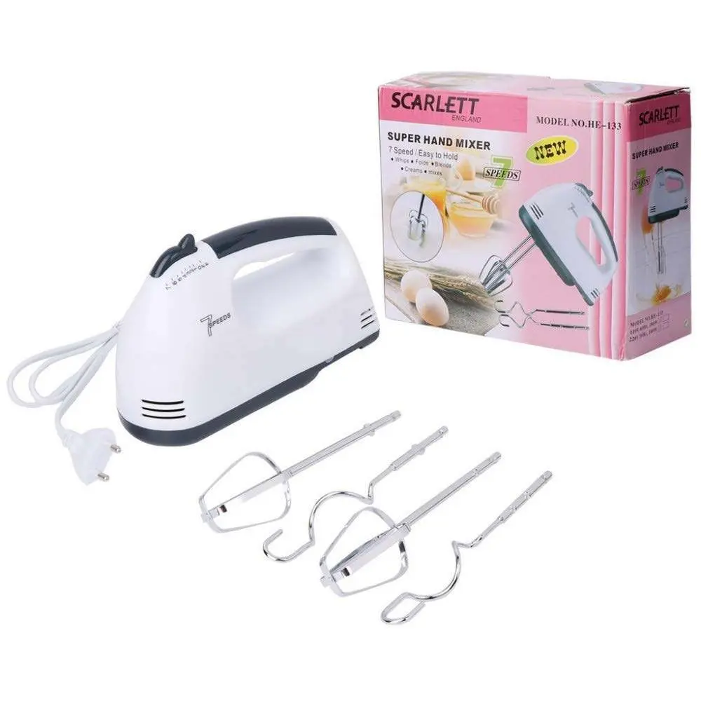Scarlett Electrical Hand Mixer Egg Beater Ice-cream Beater Cake Beater with 2 Stainless Steel Beaters 2 Dough Hooks - Product Image 2