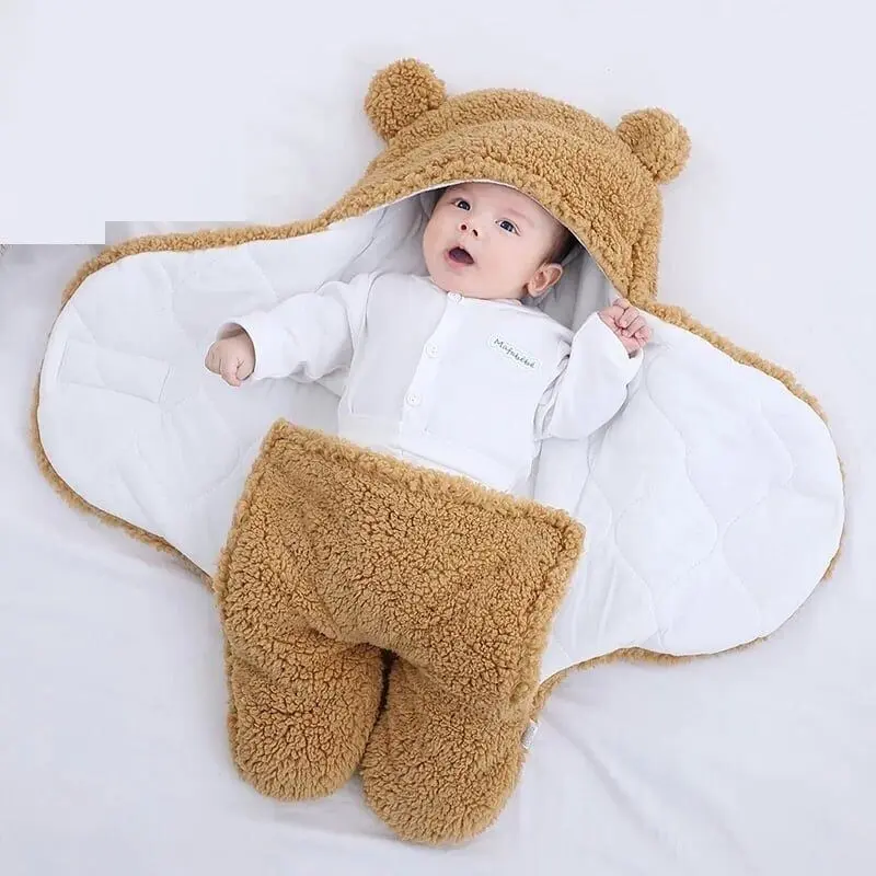 Newborn Outdoor Windproof Plush Solid Colour Soft Baby Hold Blankets Infant Cocoon Wraps Cotton - Product Image 4