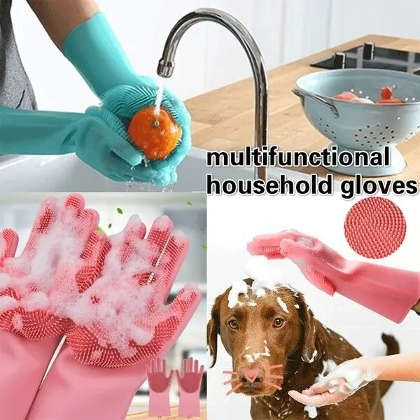 High Quality Silicone Dish Washing Kitchen Hand Gloves Kitchen Cleaner - 2 Pcs - Product Image 1